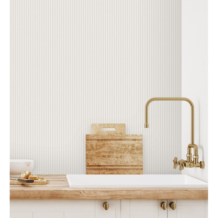 Papel pintado de rayas finas pintadas con tonos beige claro - William Stripe Glow 683454