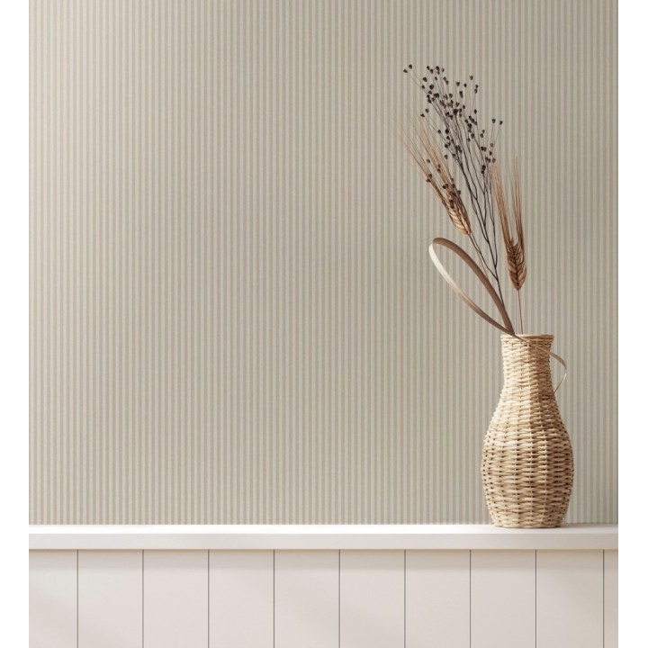 Papel pintado de rayas finas pintadas con tonos beige tostado - William Stripe Glow 683455