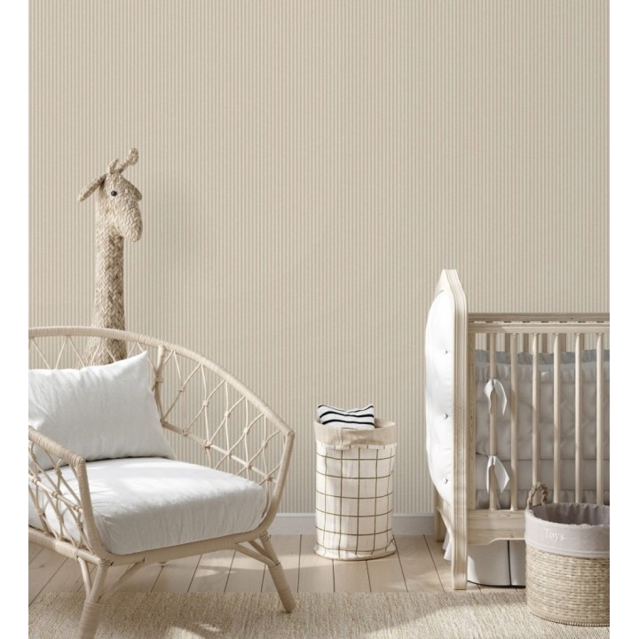 Papel pintado de rayas finas pintadas con tonos beige tostado - William Stripe Glow 683455