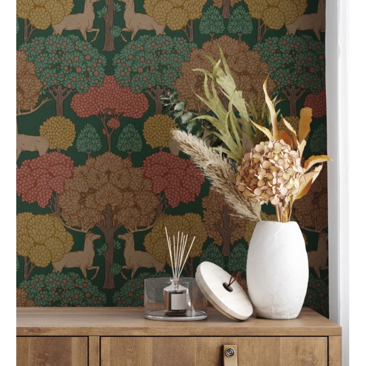Papel pintado paisaje encantado del bosque con árboles y ciervos - Ebernoe Woods 683456