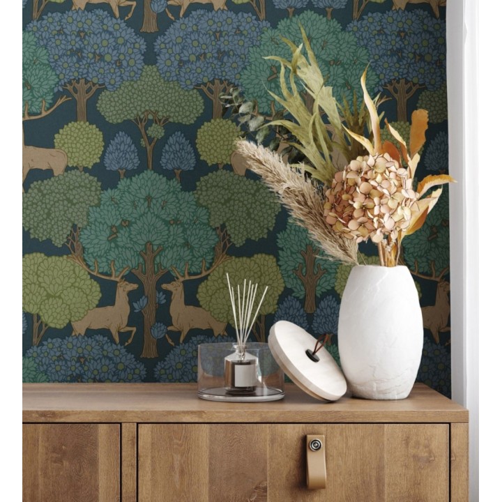 Papel pintado paisaje encantado del bosque con árboles y ciervos - Ebernoe Woods 683457