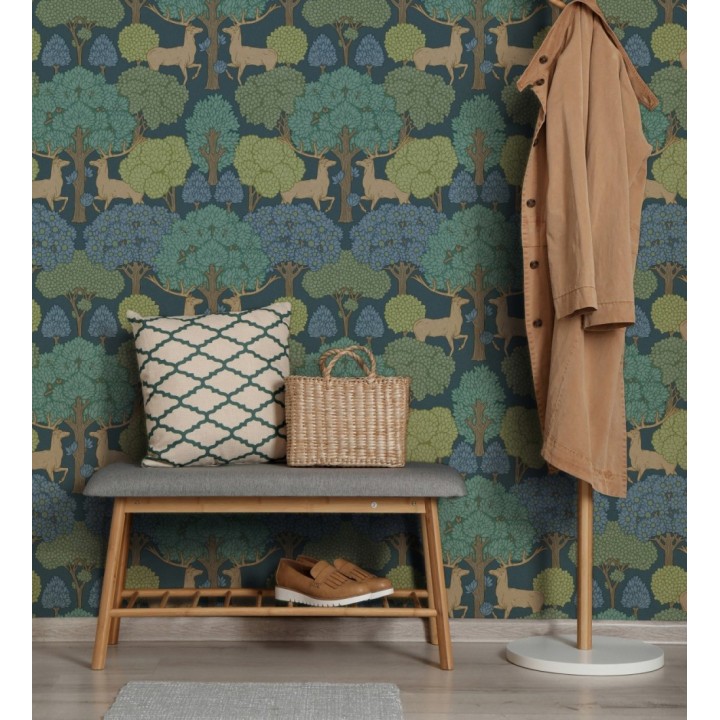 Papel pintado paisaje encantado del bosque con árboles y ciervos - Ebernoe Woods 683457