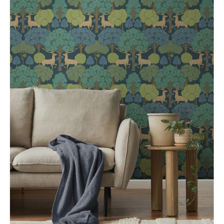 Papel pintado paisaje encantado del bosque con árboles y ciervos - Ebernoe Woods 683457