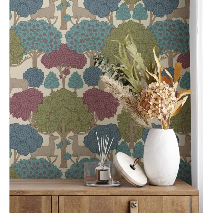 Papel pintado paisaje encantado del bosque con árboles y ciervos - Ebernoe Woods 683459