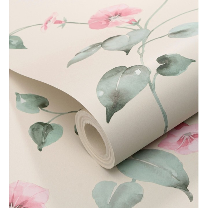 Papel pintado de enredaderas y flores rosa pastel de diseño en acuarela - Rosewood Dream 683468