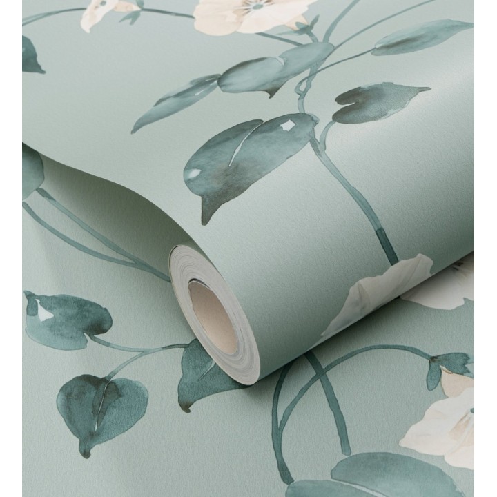 Papel pintado de enredaderas y flores blancas de diseño en acuarela - Rosewood Dream 683469