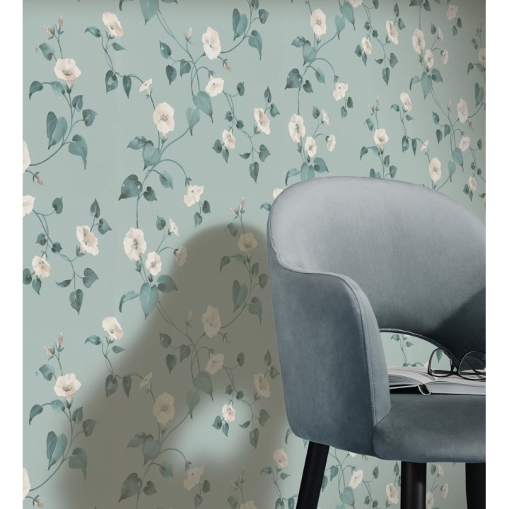 Papel pintado de enredaderas y flores blancas de diseño en acuarela - Rosewood Dream 683469