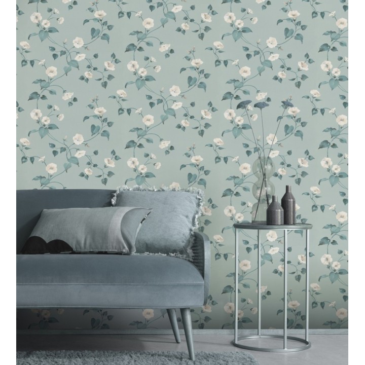 Papel pintado de enredaderas y flores blancas de diseño en acuarela - Rosewood Dream 683469