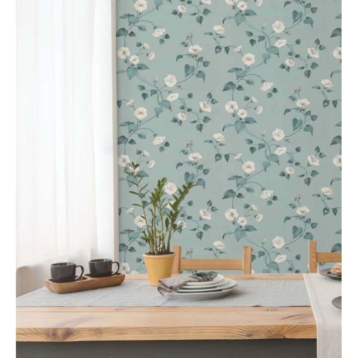 Papel pintado de enredaderas y flores blancas de diseño en acuarela - Rosewood Dream 683469