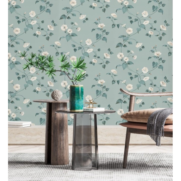 Papel pintado de enredaderas y flores blancas de diseño en acuarela - Rosewood Dream 683469