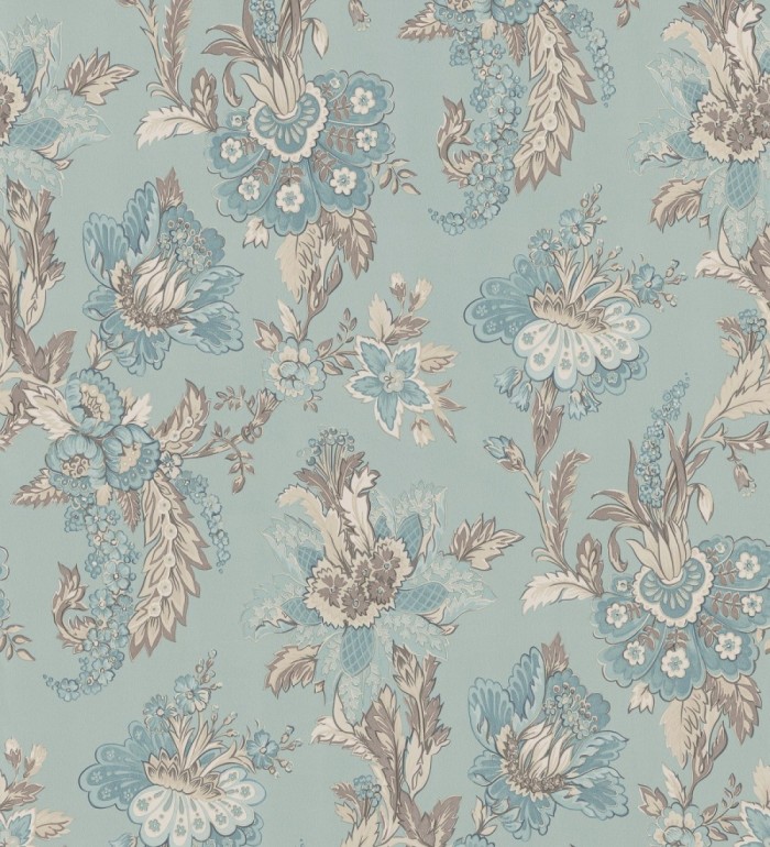 Papel pintado con flores de diseño floral tradicional vintage atemporal fondo verde agua - Tudor Flowers 683470