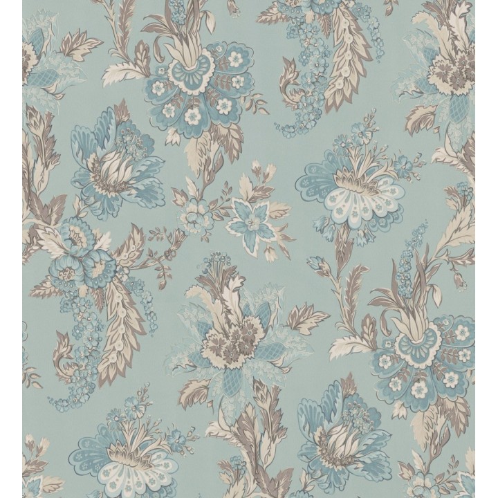 Papel pintado con flores de diseño floral tradicional vintage atemporal fondo verde agua - Tudor Flowers 683470