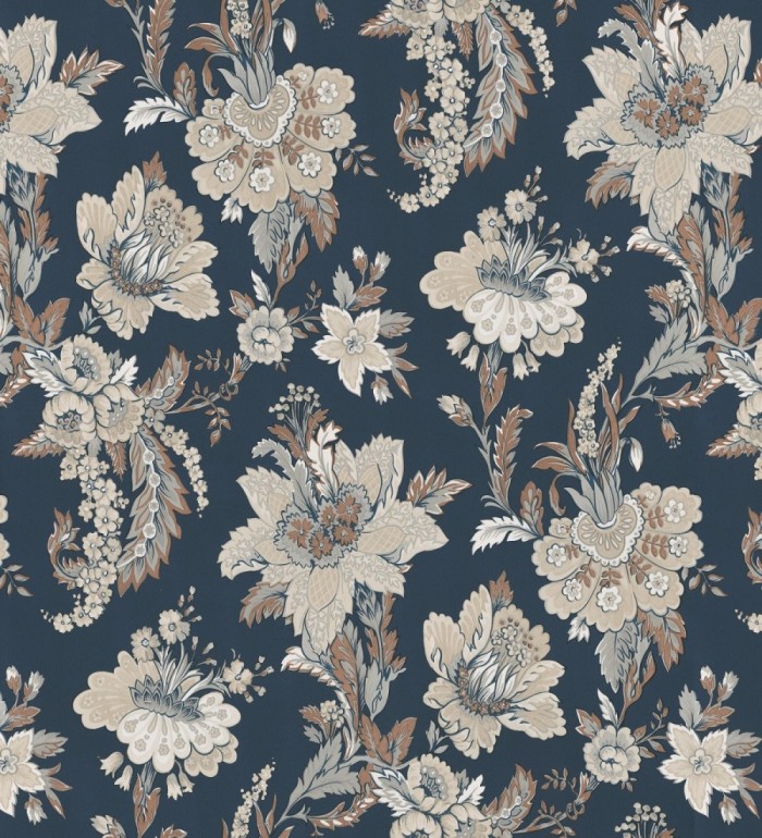 Papel pintado con flores de diseño floral tradicional vintage atemporal fondo azul oscuro - Tudor Flowers 683471