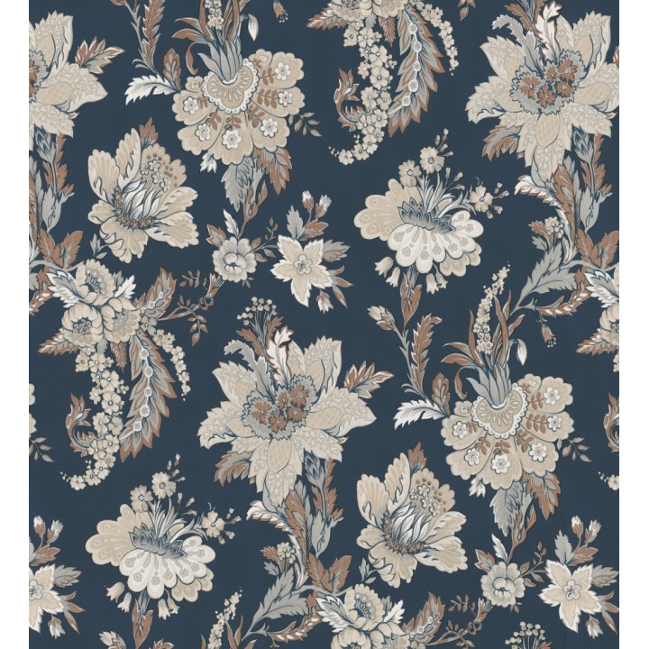 Papel pintado con flores de diseño floral tradicional vintage atemporal fondo azul oscuro - Tudor Flowers 683471