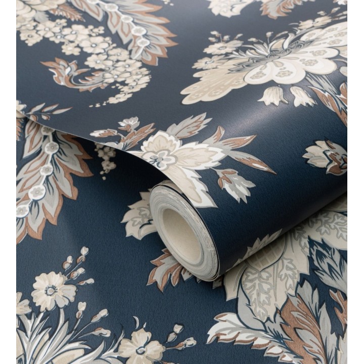 Papel pintado con flores de diseño floral tradicional vintage atemporal fondo azul oscuro - Tudor Flowers 683471
