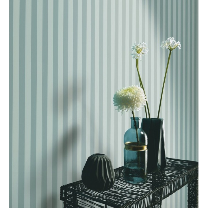 Papel pintado de rayas finas difuminadas en color turquesa - Parisian Stripes 683474