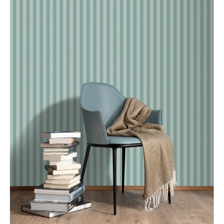 Papel pintado de rayas finas difuminadas en color turquesa - Parisian Stripes 683474