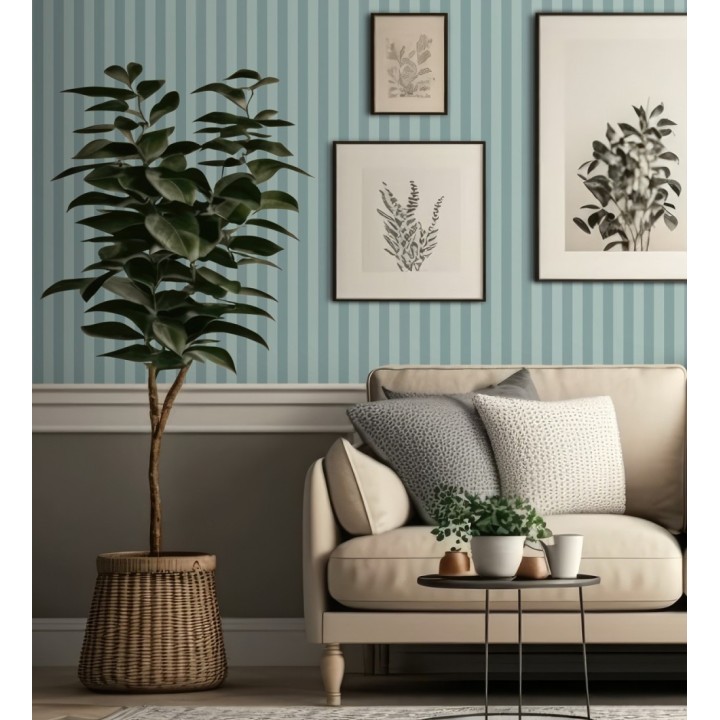 Papel pintado de rayas finas difuminadas en color turquesa - Parisian Stripes 683474