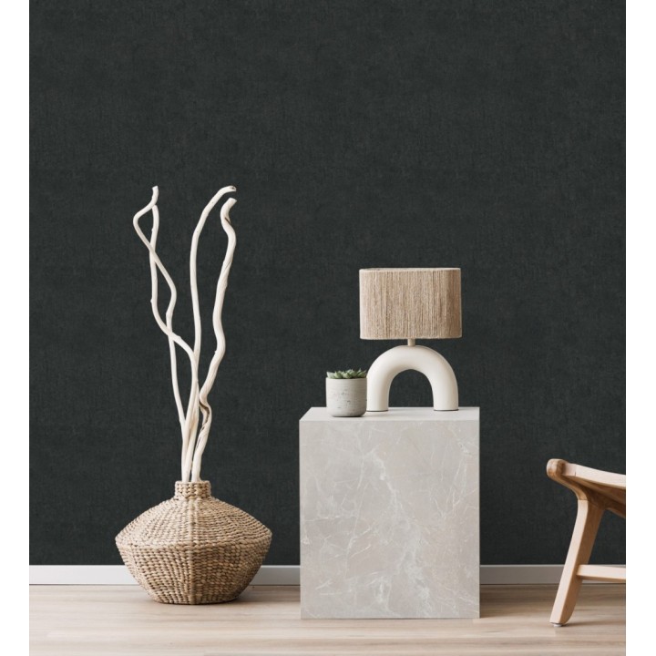 Papel pintado de pared con textura de arcilla natural en tonos gris pizarra y negro - Aspen Mirage 683478