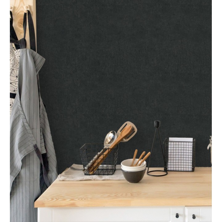 Papel pintado de pared con textura de arcilla natural en tonos gris pizarra y negro - Aspen Mirage 683478