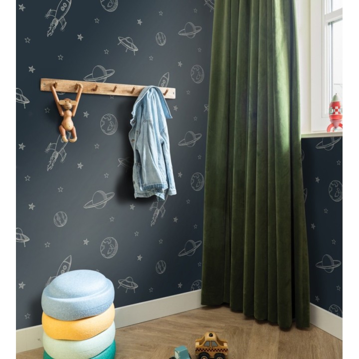 Papel pintado infantil de la galaxia con estrellas y naves - Cosmic Play 683482