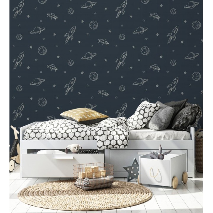 Papel pintado infantil de la galaxia con estrellas y naves - Cosmic Play 683482