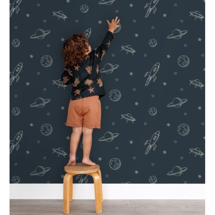 Papel pintado infantil de la galaxia con estrellas y naves - Cosmic Play 683482