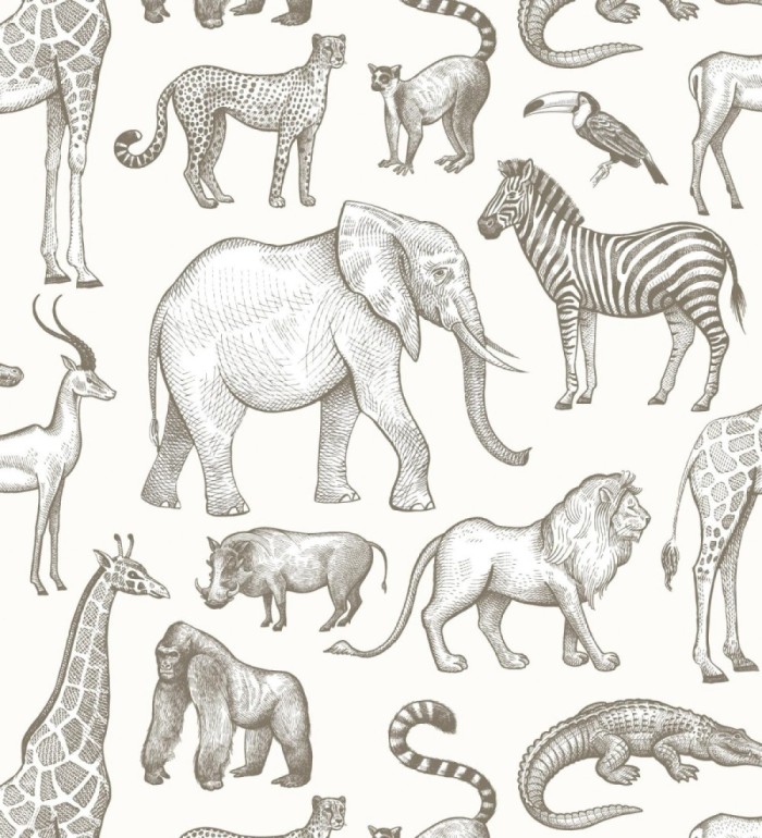 Papel pintado estilo africano de animales: leones, cebras, elefantes y gorilas estilo africano - Keita Animals 683486