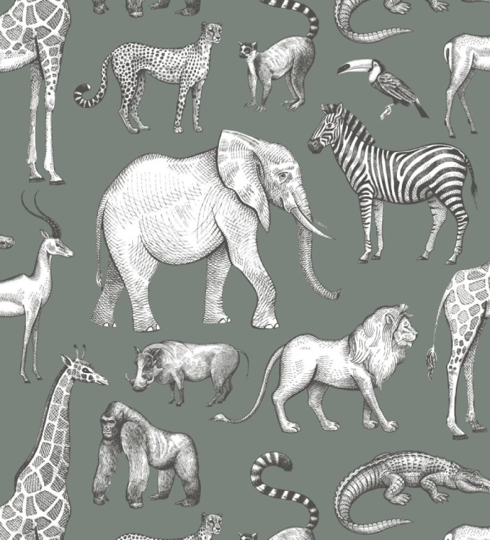 Papel pintado estilo africano de animales: leones, cebras, elefantes y gorilas estilo africano - Keita Animals 683487