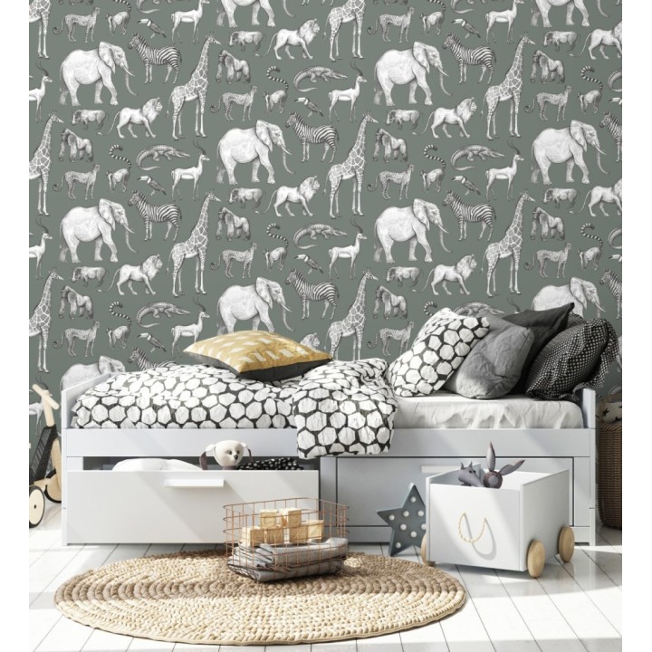 Papel pintado estilo africano de animales: leones, cebras, elefantes y gorilas estilo africano - Keita Animals 683487
