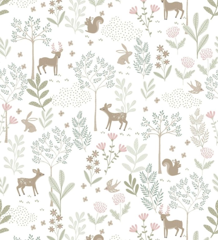 Papel pintado infantil de bosque con ciervos ardillas y conejos - Forest Friends 683488