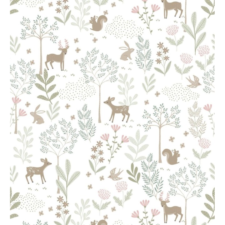 Papel pintado infantil de bosque con ciervos ardillas y conejos - Forest Friends 683488
