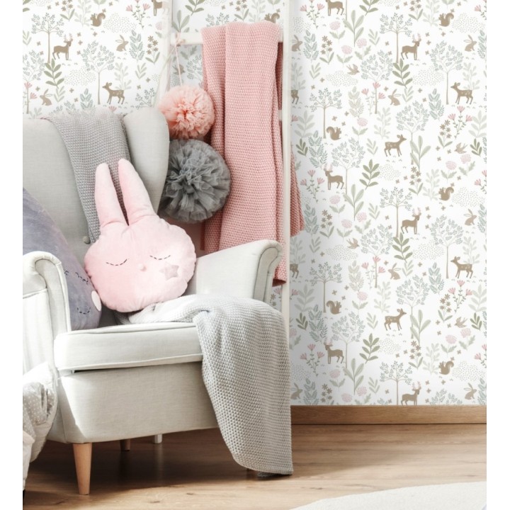 Papel pintado infantil de bosque con ciervos ardillas y conejos - Forest Friends 683488