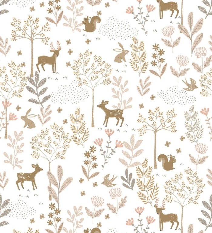 Papel pintado infantil de bosque con ciervos ardillas y conejos - Forest Friends 683489