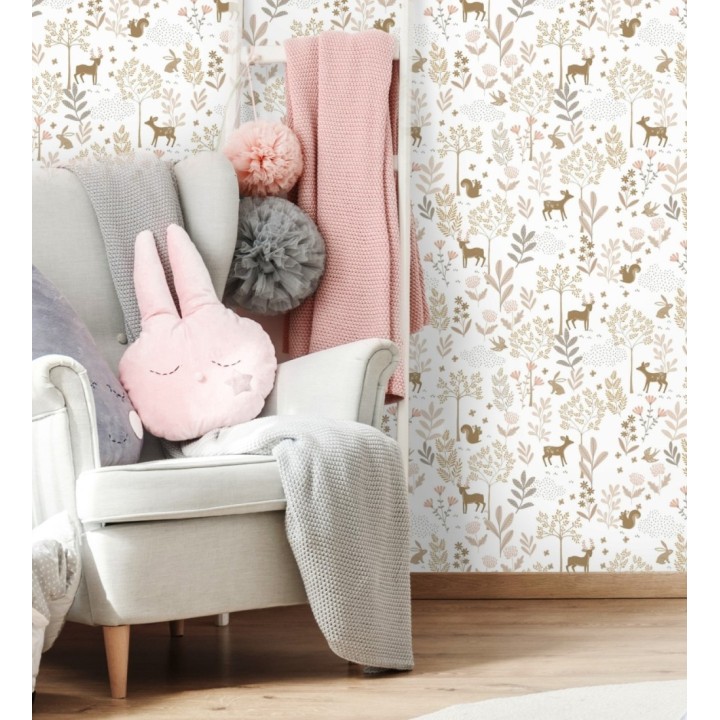 Papel pintado infantil de bosque con ciervos ardillas y conejos - Forest Friends 683489
