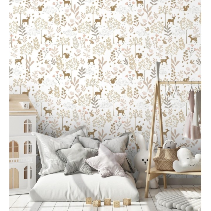 Papel pintado infantil de bosque con ciervos ardillas y conejos - Forest Friends 683489
