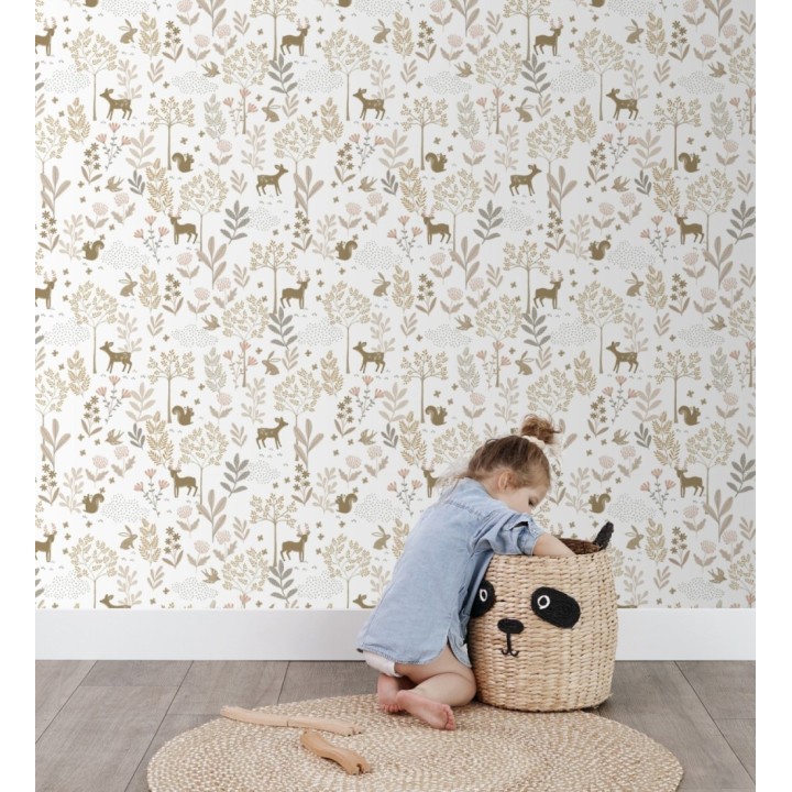 Papel pintado infantil de bosque con ciervos ardillas y conejos - Forest Friends 683489