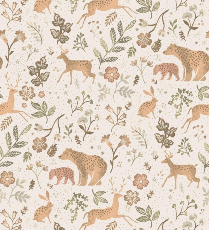 Papel pintado infantil de osos y ciervos con plantas y flores - Nature Smile 683491