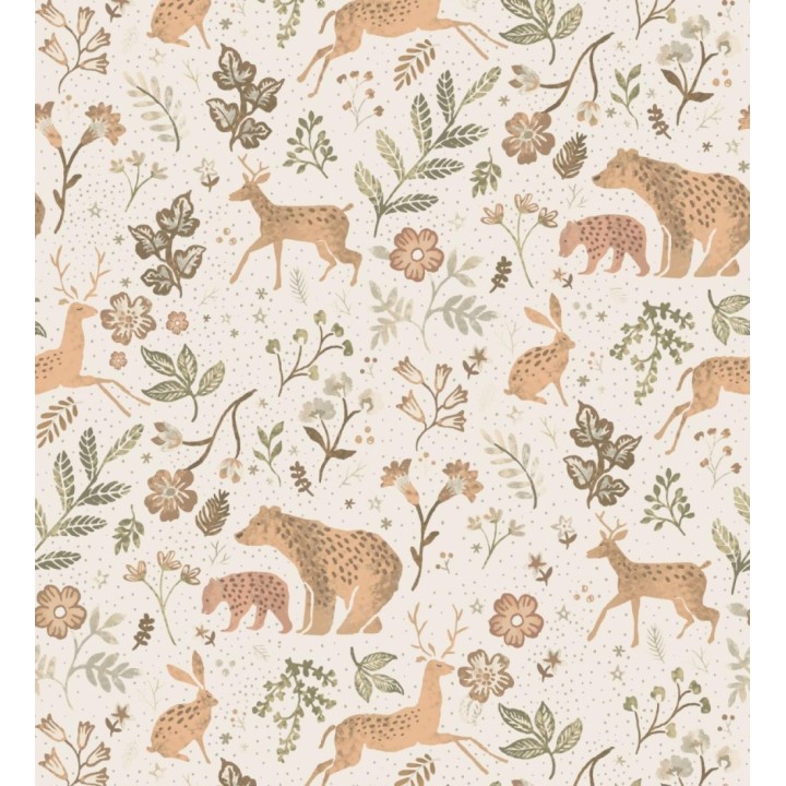 Papel pintado infantil de osos y ciervos con plantas y flores - Nature Smile 683491