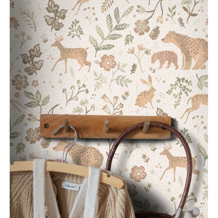 Papel pintado infantil de osos y ciervos con plantas y flores - Nature Smile 683491