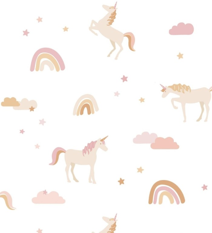 Papel pintado con unicornios arcoíris nubes y estrellas - Charming Unicorns 683496