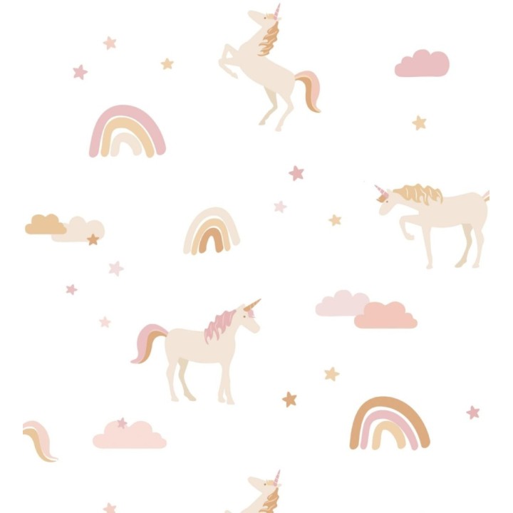 Papel pintado con unicornios arcoíris nubes y estrellas - Charming Unicorns 683496