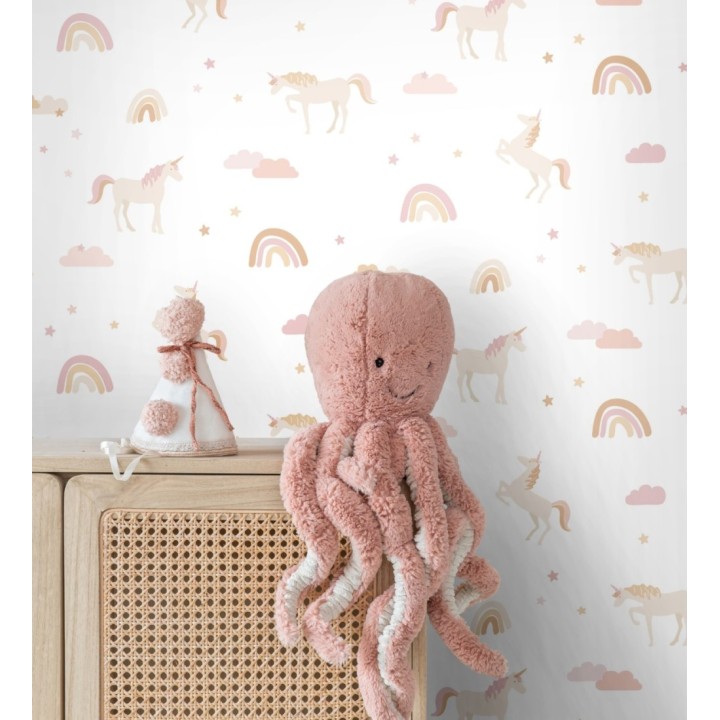 Papel pintado con unicornios arcoíris nubes y estrellas - Charming Unicorns 683496