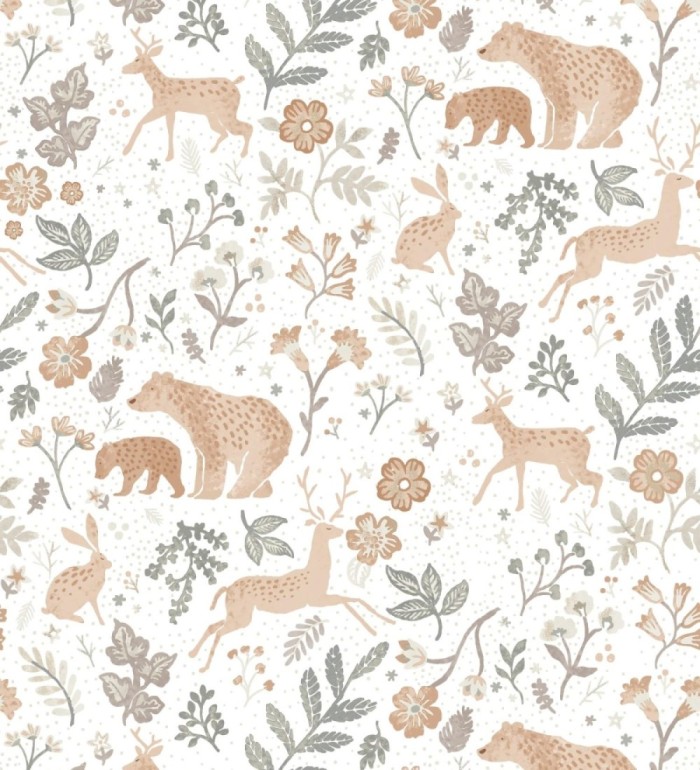 Papel pintado infantil de osos y ciervos con plantas y flores - Nature Smile 683497