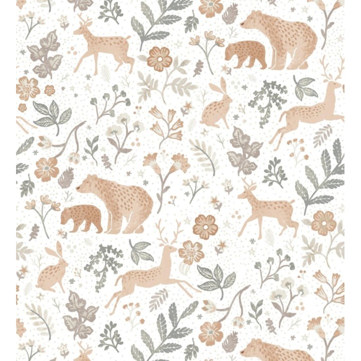 Papel pintado infantil de osos y ciervos con plantas y flores - Nature Smile 683497
