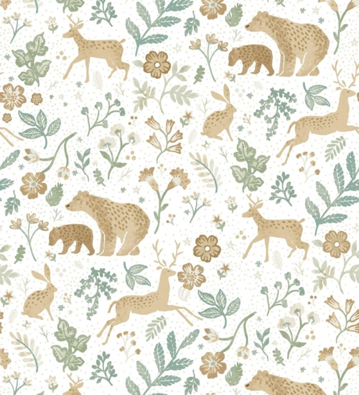 Papel pintado infantil de osos y ciervos con plantas y flores - Nature Smile 683498