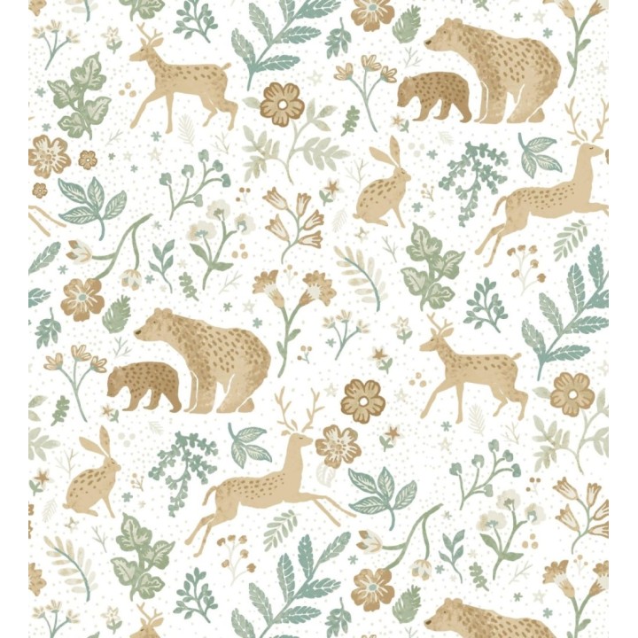 Papel pintado infantil de osos y ciervos con plantas y flores - Nature Smile 683498