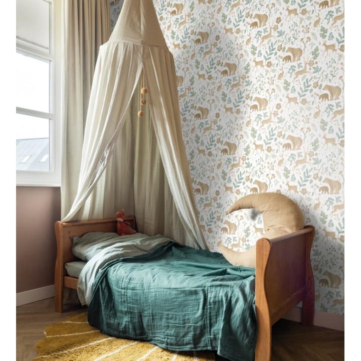 Papel pintado infantil de osos y ciervos con plantas y flores - Nature Smile 683498