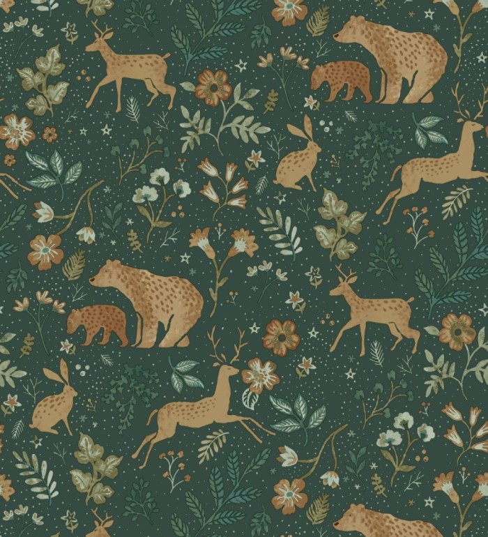 Papel pintado infantil de osos y ciervos con plantas y flores - Nature Smile 683499