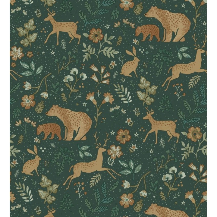 Papel pintado infantil de osos y ciervos con plantas y flores - Nature Smile 683499